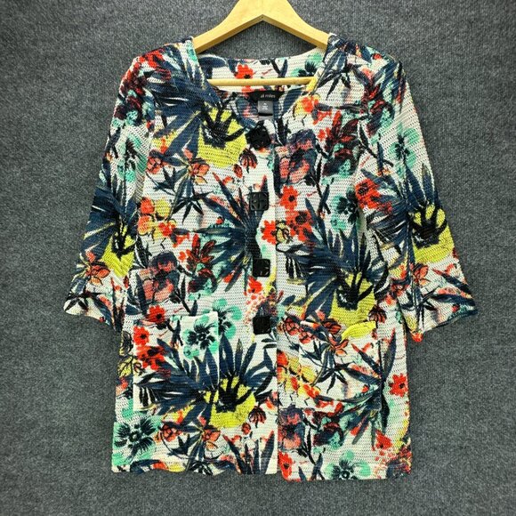 Ali Miles Cardigan Womens Petite Small Breathable Button‎ Up Pockets Tropical - Picture 1 of 16